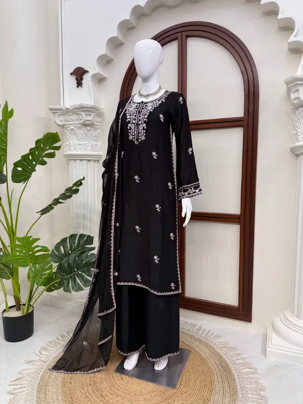 Rayon_Satin_Black_Kurta_Set