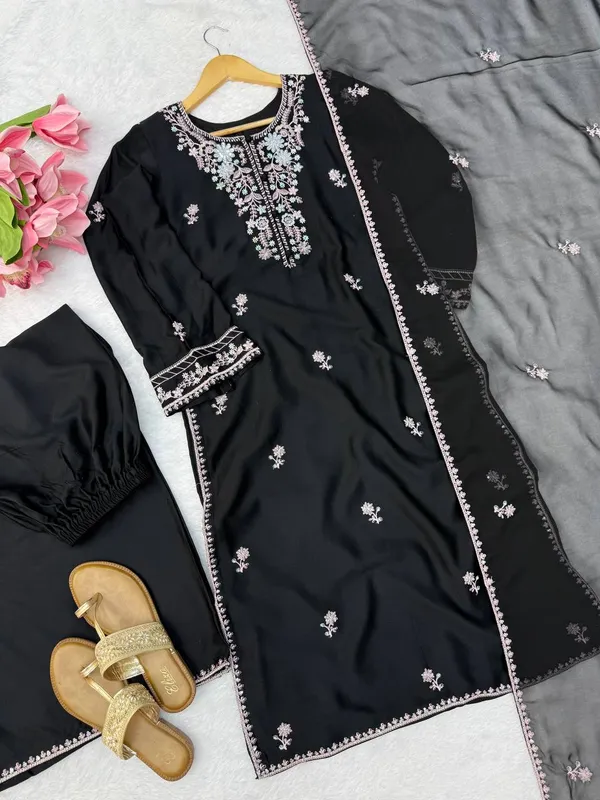 Rayon_Satin_Black_Kurta_Set