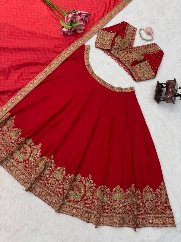 Red_Unique_Chinon_Fabric_Lehenga_for_women