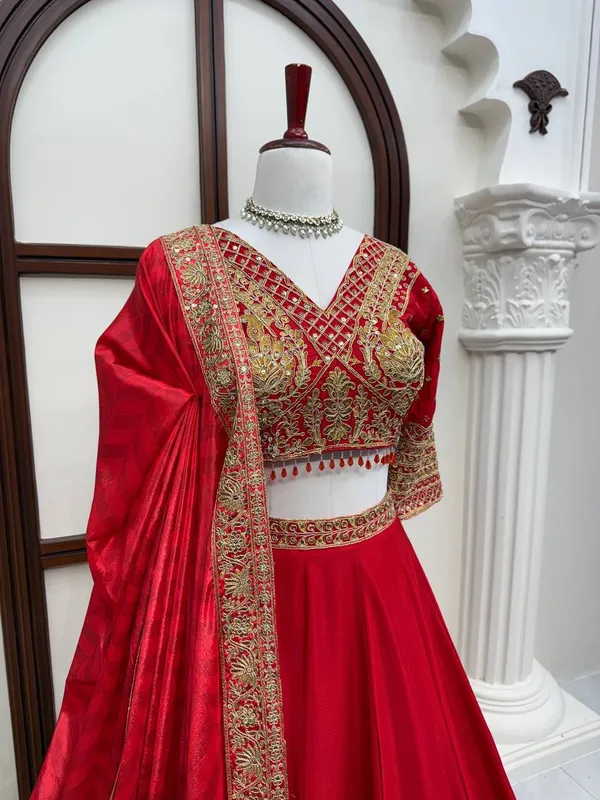 Red_Unique_Chinon_Fabric_Lehenga_for_women