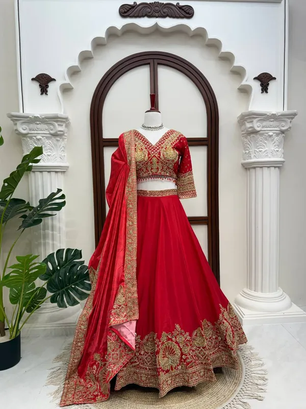 Red_Unique_Chinon_Fabric_Lehenga_for_women