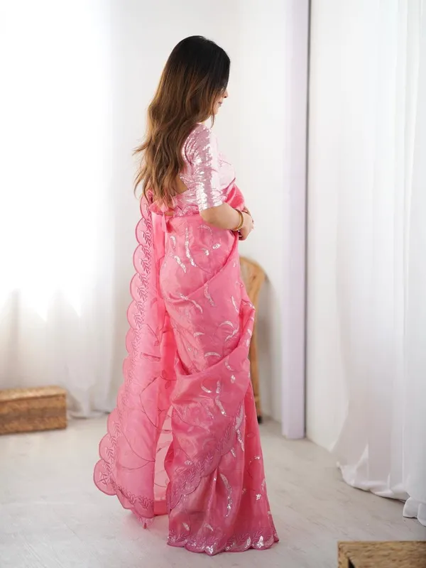 Peach_Heavy_Sequin_Embrodered_Saree_|_With_Unstitched_Blouse_Piece