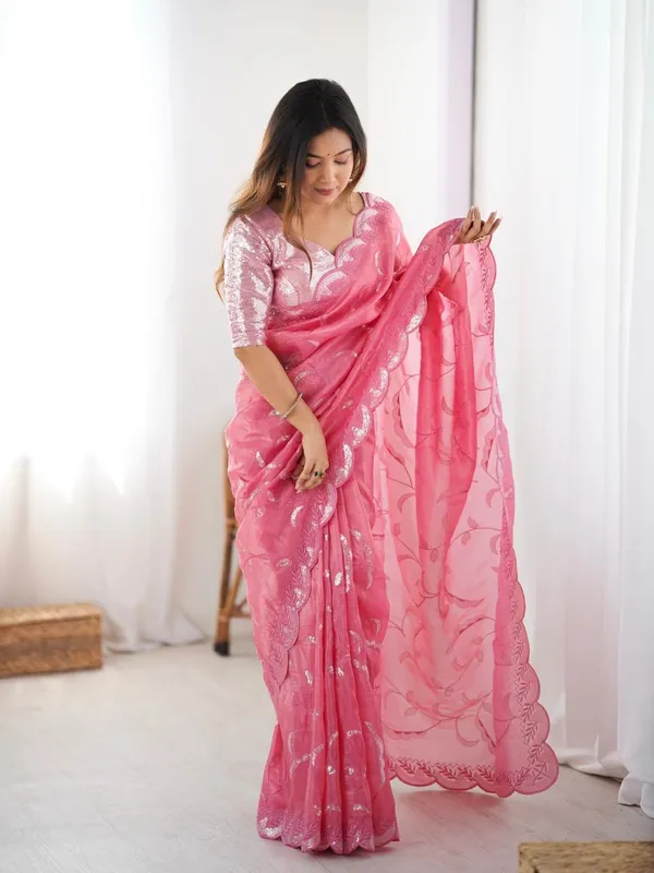 Peach_Heavy_Sequin_Embrodered_Saree_|_With_Unstitched_Blouse_Piece