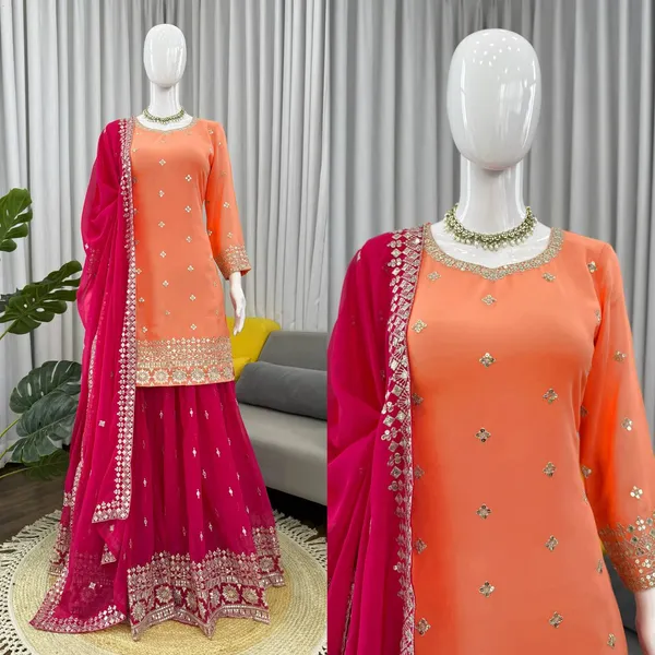Orange_Heavy_Embroidered_Lengha_Choli_Set_With_Dupatta_|_For_Women