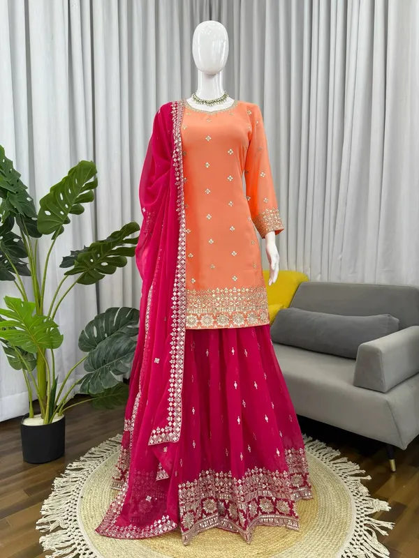 Orange_Heavy_Embroidered_Lengha_Choli_Set_With_Dupatta_|_For_Women