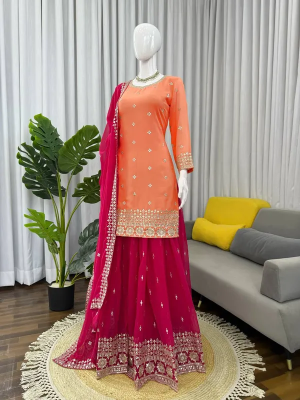 Orange_Heavy_Embroidered_Lengha_Choli_Set_With_Dupatta_|_For_Women