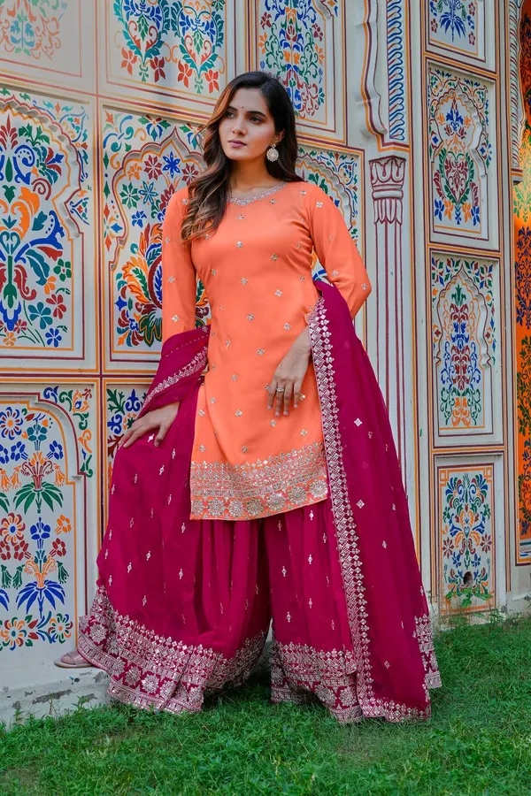 Orange_Heavy_Embroidered_Lengha_Choli_Set_With_Dupatta_|_For_Women