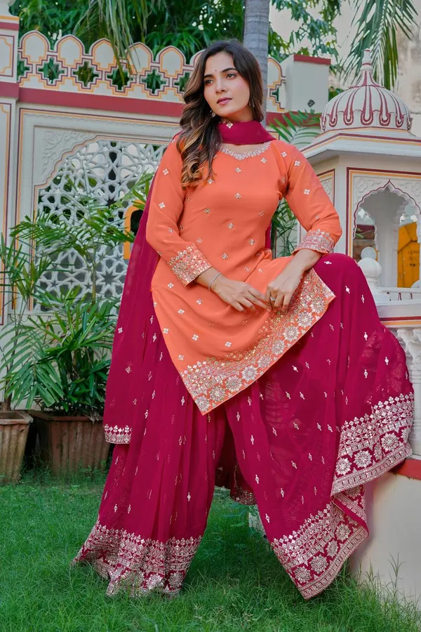 Orange_Heavy_Embroidered_Lengha_Choli_Set_With_Dupatta_|_For_Women