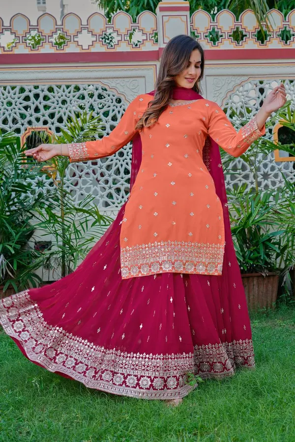 Orange_Heavy_Embroidered_Lengha_Choli_Set_With_Dupatta_|_For_Women