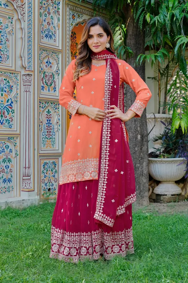 Orange_Heavy_Embroidered_Lengha_Choli_Set_With_Dupatta_|_For_Women