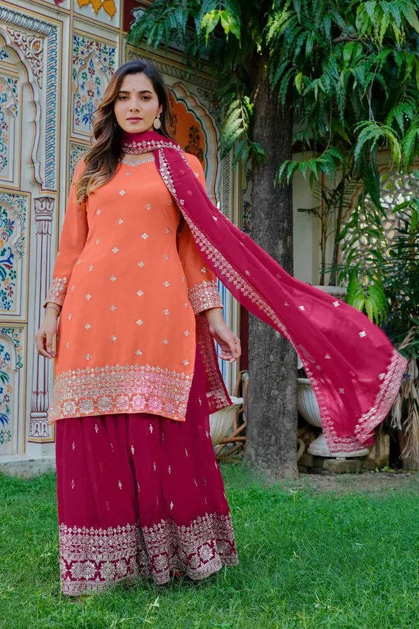 Orange_Heavy_Embroidered_Lengha_Choli_Set_With_Dupatta_|_For_Women