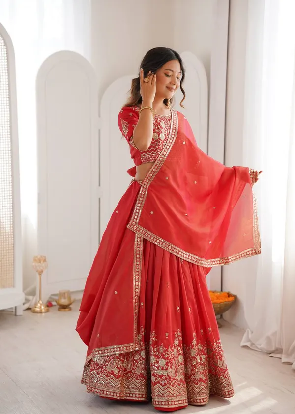 Orange_Heavy_Embroidered_Lengha_Choli_Set_With_Dupatta_|_For_Women