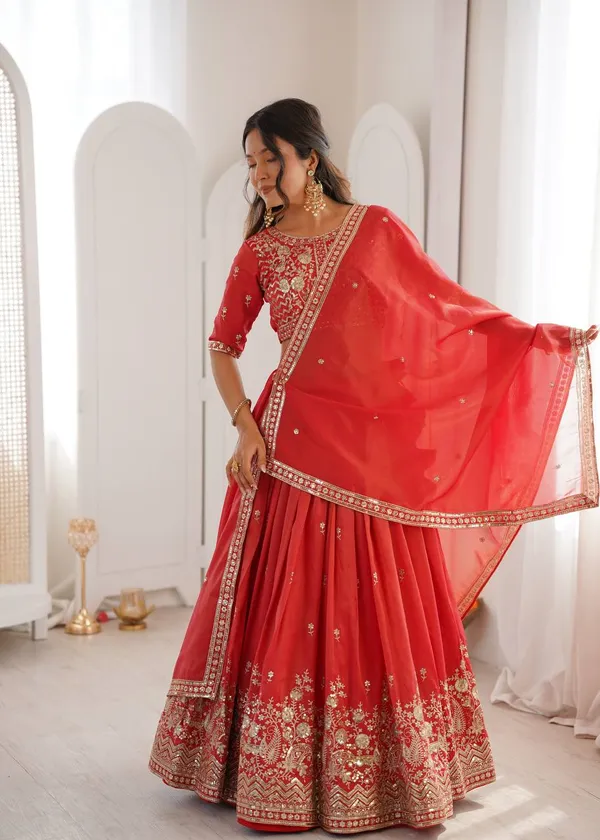 Orange_Heavy_Embroidered_Lengha_Choli_Set_With_Dupatta_|_For_Women