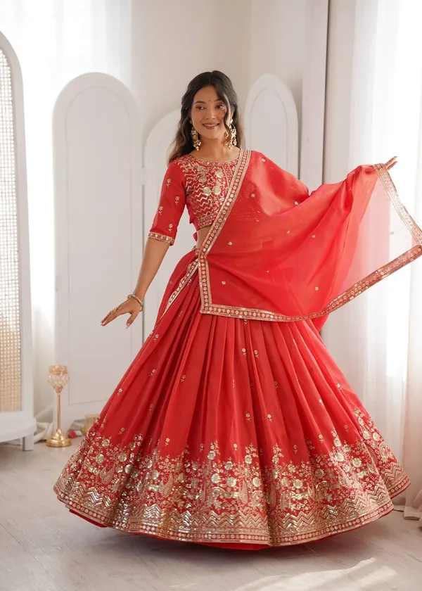 Orange_Heavy_Embroidered_Lengha_Choli_Set_With_Dupatta_|_For_Women