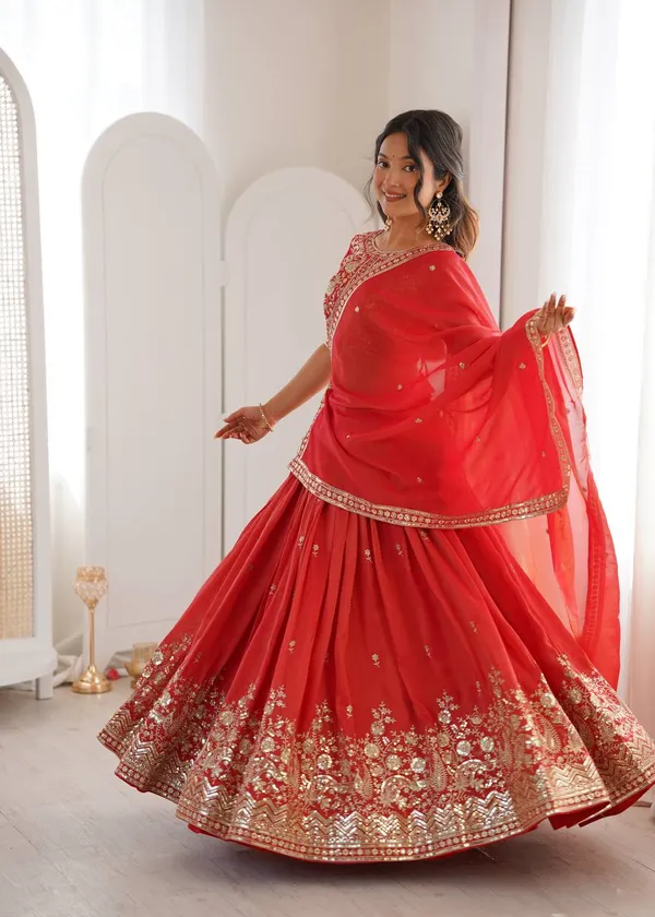 Orange_Heavy_Embroidered_Lengha_Choli_Set_With_Dupatta_|_For_Women