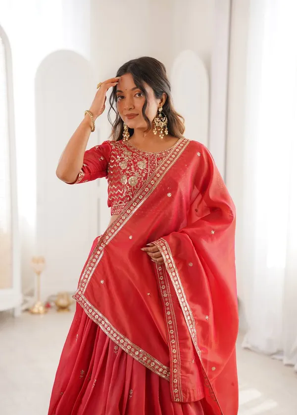 Orange_Heavy_Embroidered_Lengha_Choli_Set_With_Dupatta_|_For_Women