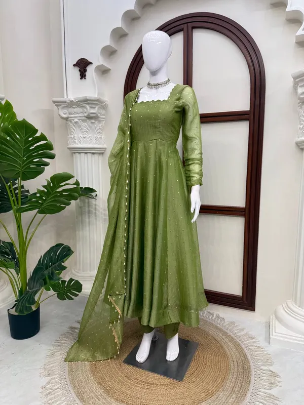 Salsa_Silk_Foil_Work_Gown_Pant_Dupatta_Set_Green