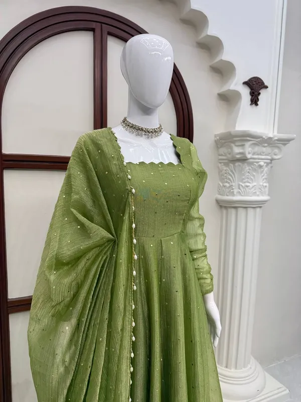 Salsa_Silk_Foil_Work_Gown_Pant_Dupatta_Set_Green