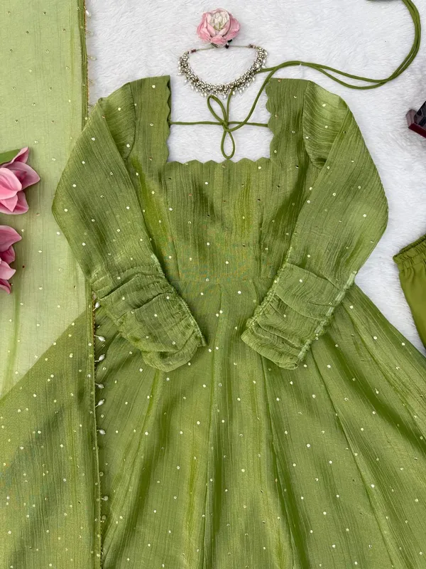 Salsa_Silk_Foil_Work_Gown_Pant_Dupatta_Set_Green
