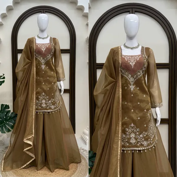 Shimmer_Fabric_Embroidered_Top_Palazzo_Dupatta_Set_Brown
