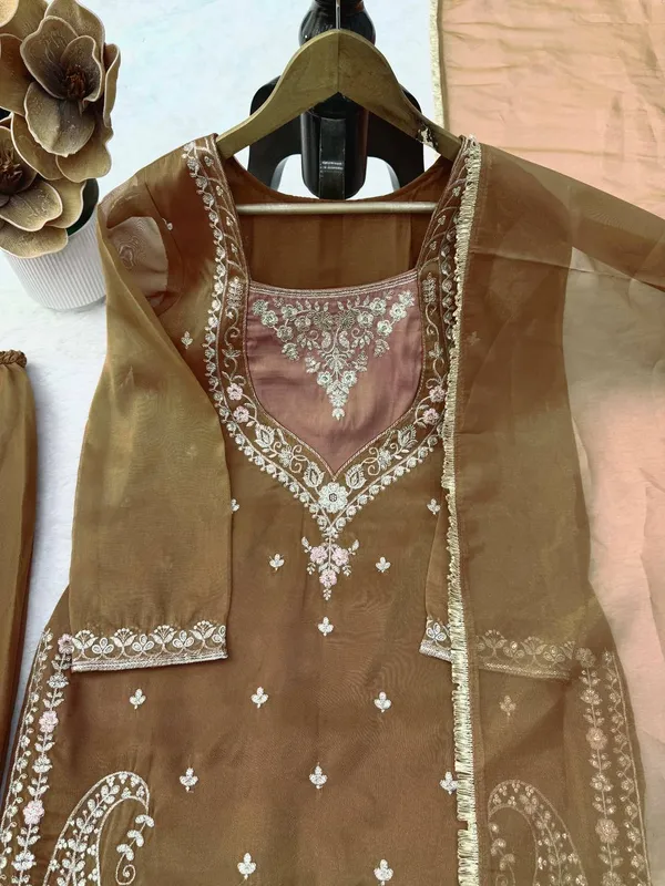 Shimmer_Fabric_Embroidered_Top_Palazzo_Dupatta_Set_Brown