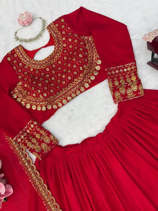 Vichitra_Silk_Lehenga_Set_Red