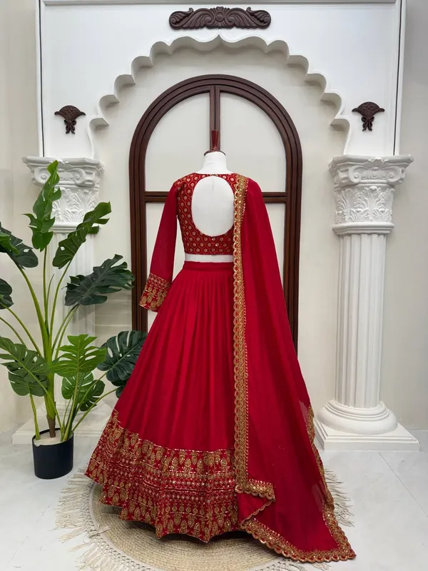 Vichitra_Silk_Lehenga_Set_Red