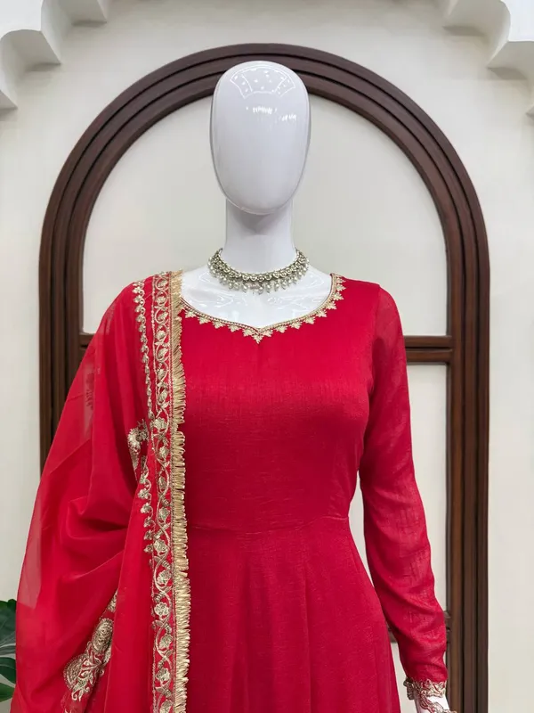 Vichitra_silk__Red_Anarkali_Set