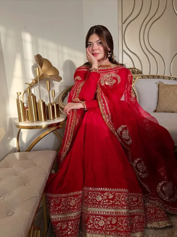 Vichitra_silk__Red_Anarkali_Set
