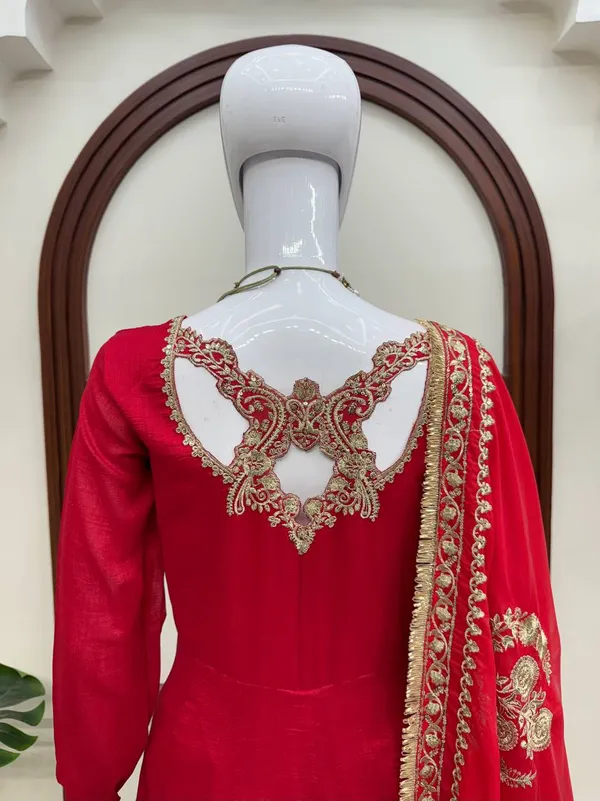 Vichitra_silk__Red_Anarkali_Set