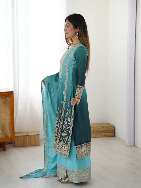Dark_Blue_Elegant_Design_Chinon_Silk_Kurta_Set_For_Women