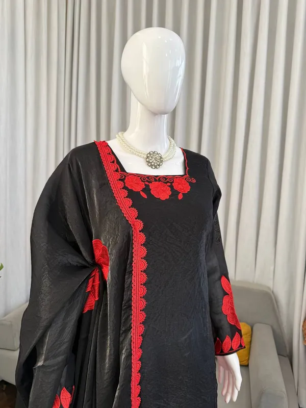 Black_Red_Embroiderd_Suit_With_Pant_And_Dupatta_Set_|_For_Women