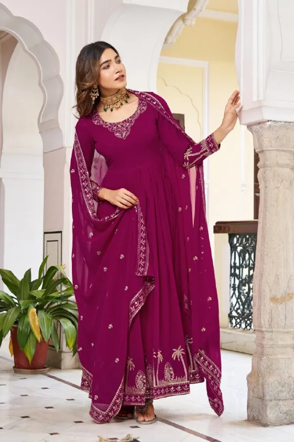 Maroon_Elegant_Design_Faux_Georgette_Gown_For_Women