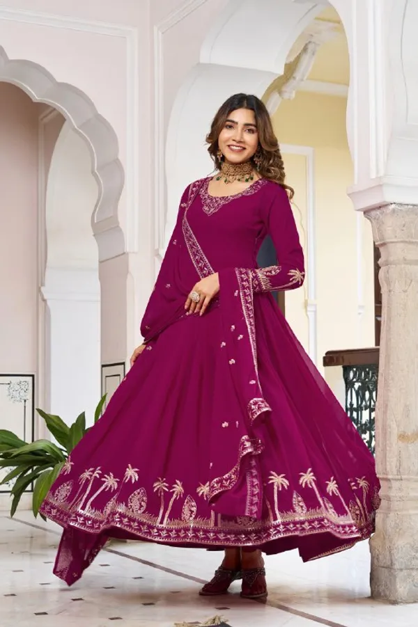 Maroon_Elegant_Design_Faux_Georgette_Gown_For_Women