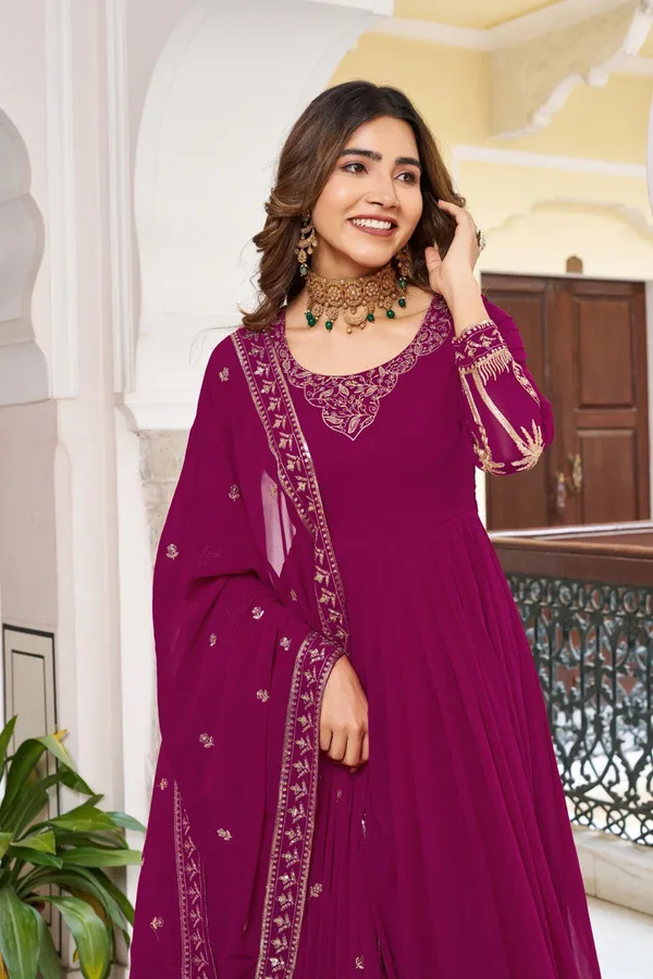 Maroon_Elegant_Design_Faux_Georgette_Gown_For_Women