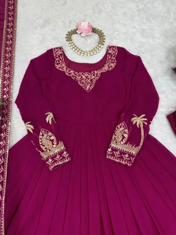 Maroon_Elegant_Design_Faux_Georgette_Gown_For_Women