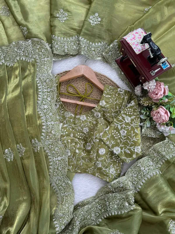 Olive_Green_Embroidered_Designer_Saree_with_Blouse_for_Women