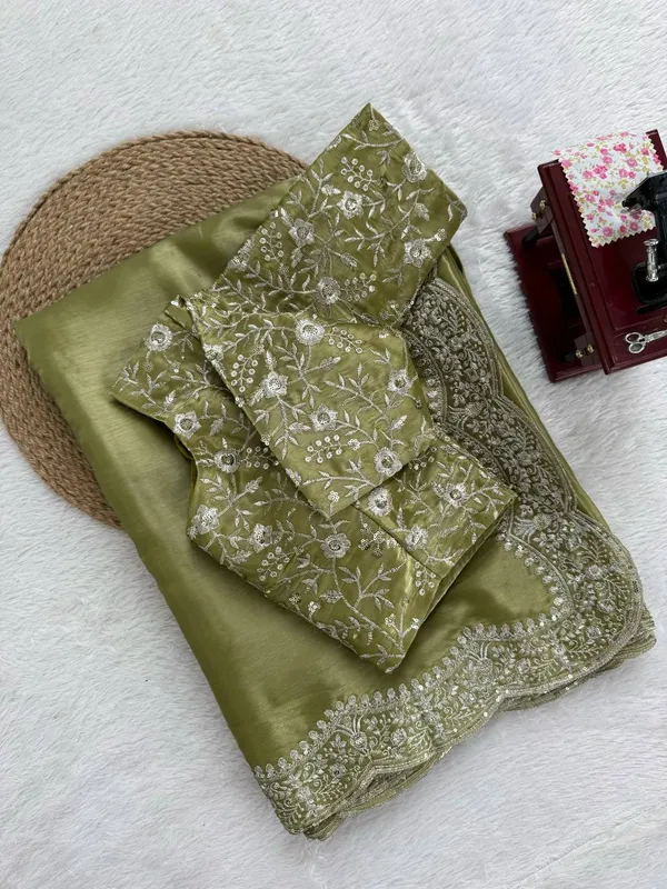 Olive_Green_Embroidered_Designer_Saree_with_Blouse_for_Women