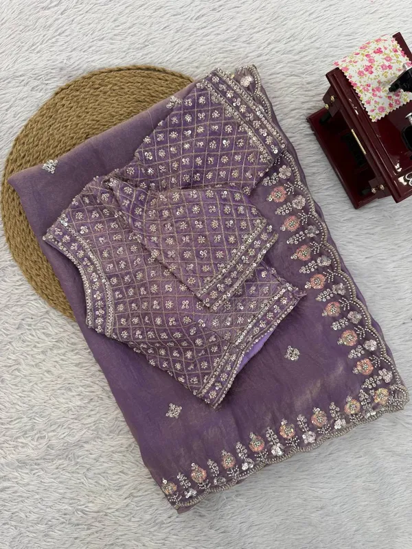 Purple_Heavy_Sequin_Embrodered_Saree_|_With_Unstitched_Blouse_Piece