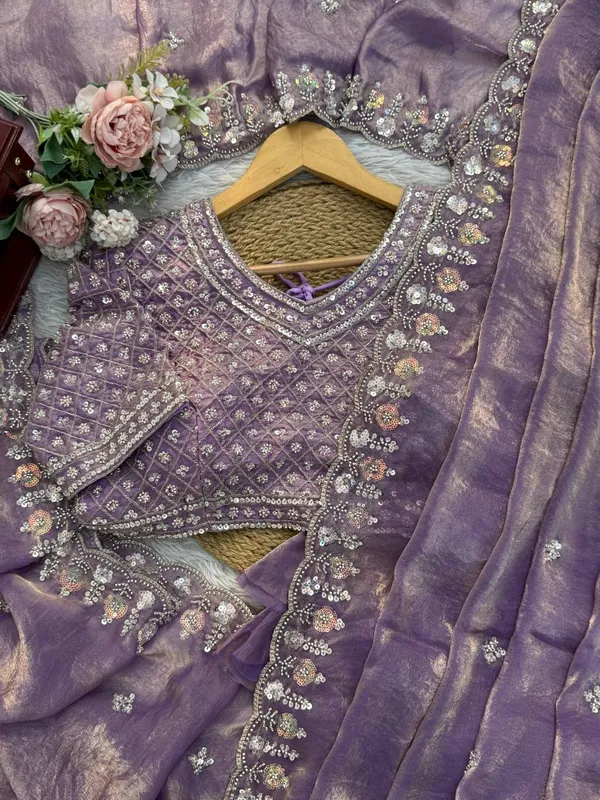 Purple_Heavy_Sequin_Embrodered_Saree_|_With_Unstitched_Blouse_Piece