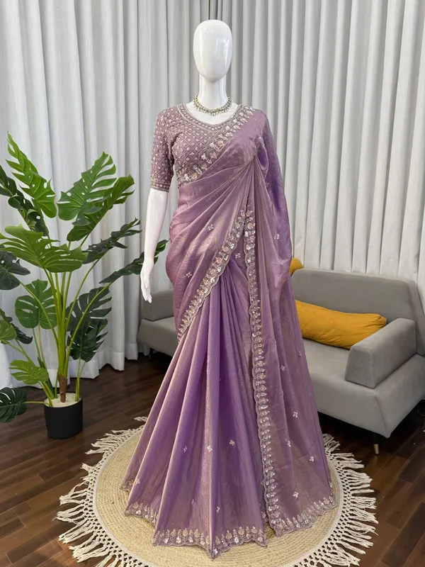 Purple_Heavy_Sequin_Embrodered_Saree_|_With_Unstitched_Blouse_Piece