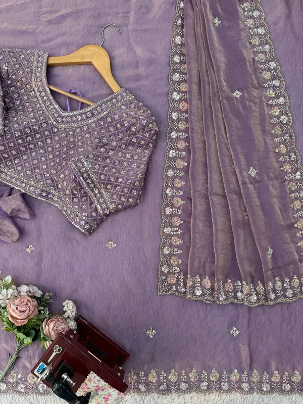 Purple_Heavy_Sequin_Embrodered_Saree_|_With_Unstitched_Blouse_Piece