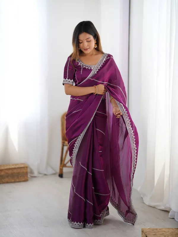 Purple_Heavy_Sequin_Embrodered_Saree_|_With_Unstitched_Blouse_Piece