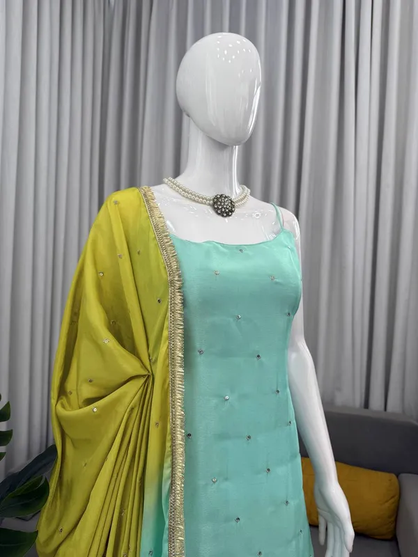 Blue_Green_Elegant_Design_Chinon_Silk_Kurta_Set_For_Women