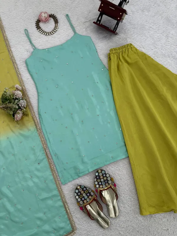Blue_Green_Elegant_Design_Chinon_Silk_Kurta_Set_For_Women