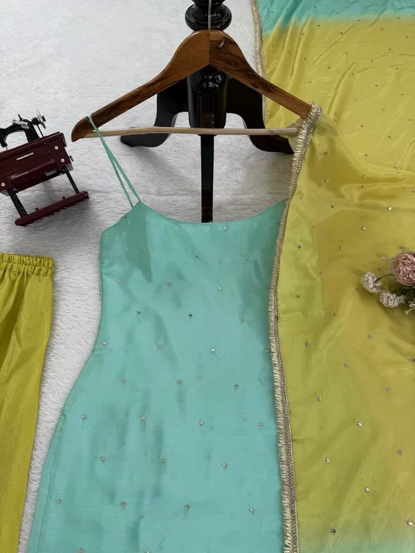 Blue_Green_Elegant_Design_Chinon_Silk_Kurta_Set_For_Women