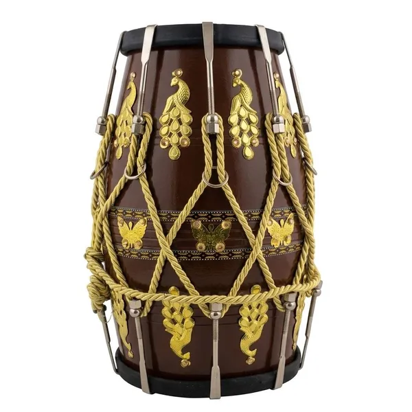 Dholak_Hand_Made_mango_(Aam)_Wood_(Hand_Work_Wooden_Engraving_Design)_With_Bag.