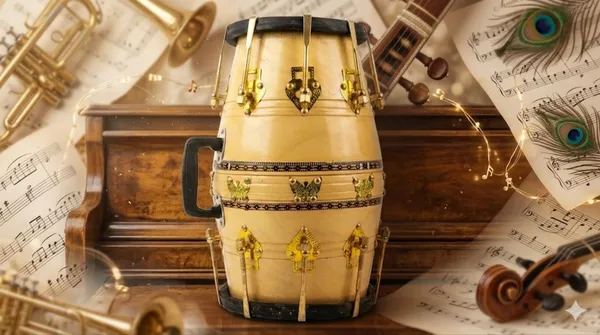 Dholak_Hand_Made_mango_(Aam)_Wood_(Hand_Work_Wooden_Engraving_Design)_With_Bag.