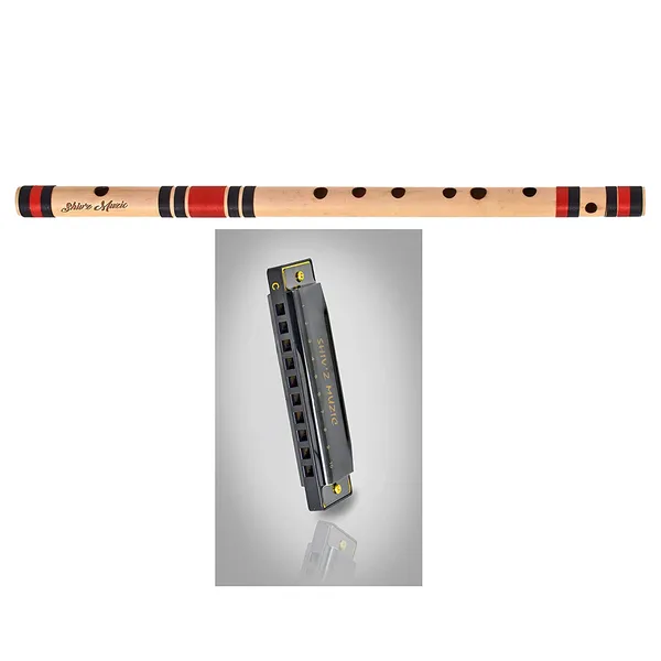 Brown_&_Black_Set_Of_Flute_&_Harmonica,_C_Scale_(With_Covers_&_Manuals)