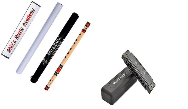 Brown_&_Black_Set_Of_Flute_&_Harmonica,_C_Scale_(With_Covers_&_Manuals)